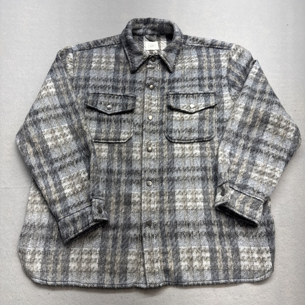 Cleo + Wolf Women's Gray Plaid Snap Shacket | Large | Wool Blend | Western